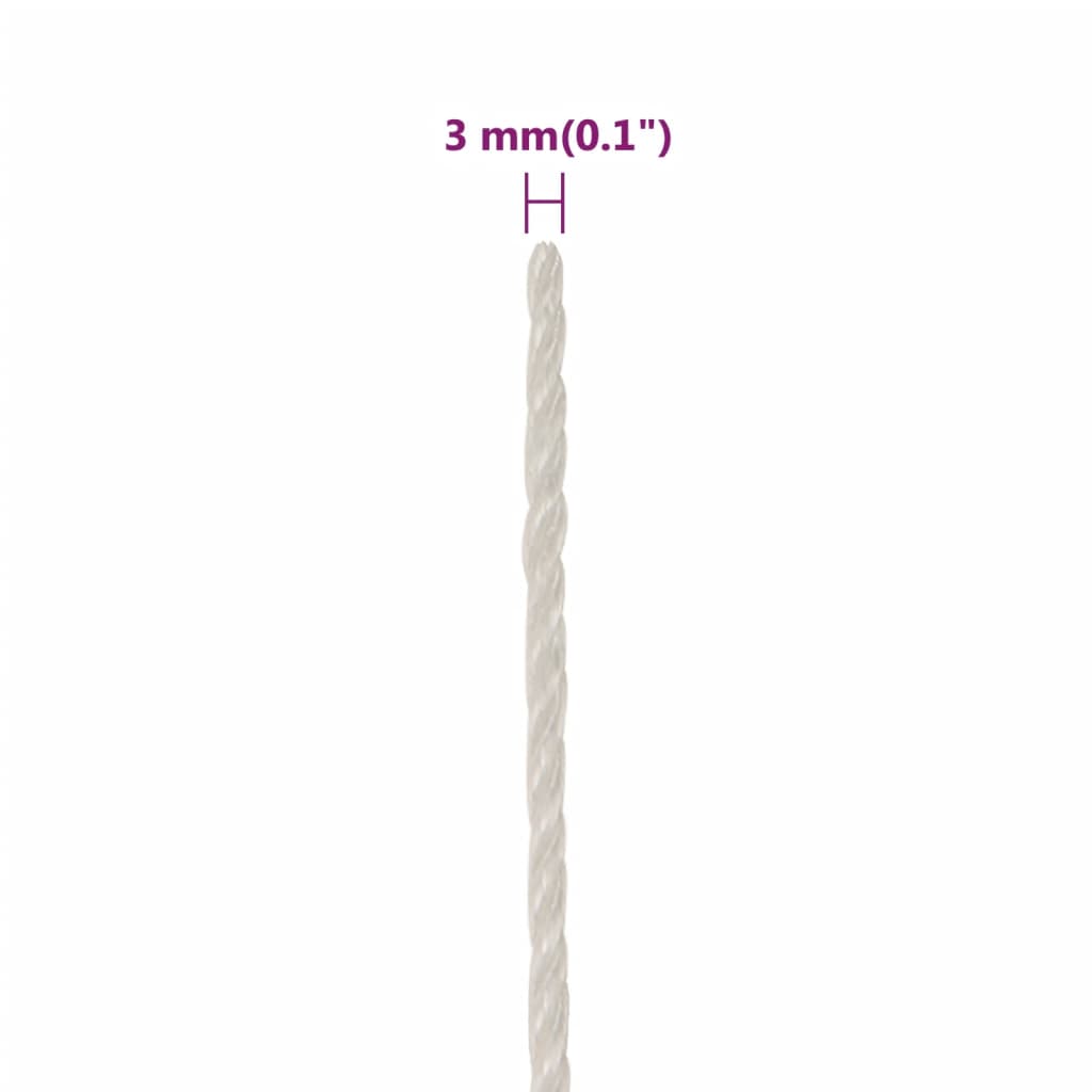 vidaXL Frânghie de lucru, Alb, 3 mm, 50 m, polipropilenă