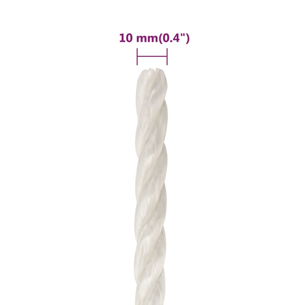 vidaXL Frânghie de lucru, Alb, 10 mm, 50 m, polipropilenă