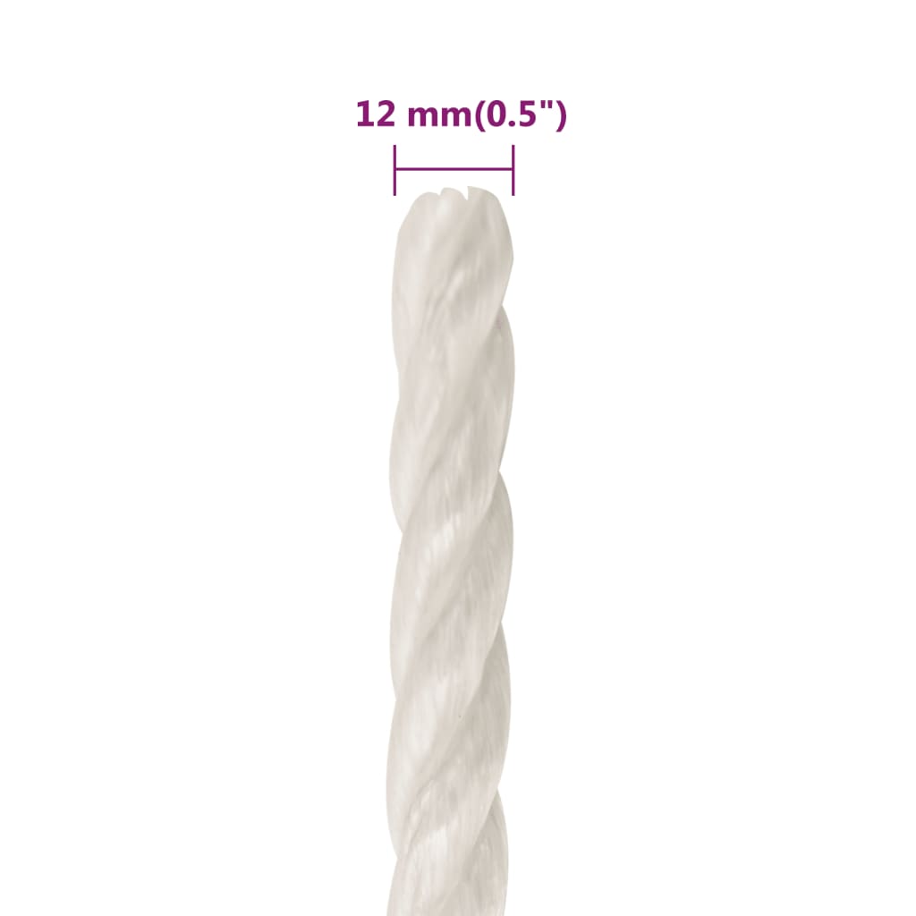 vidaXL Frânghie de lucru, alb, 12 mm, 100 m, polipropilenă