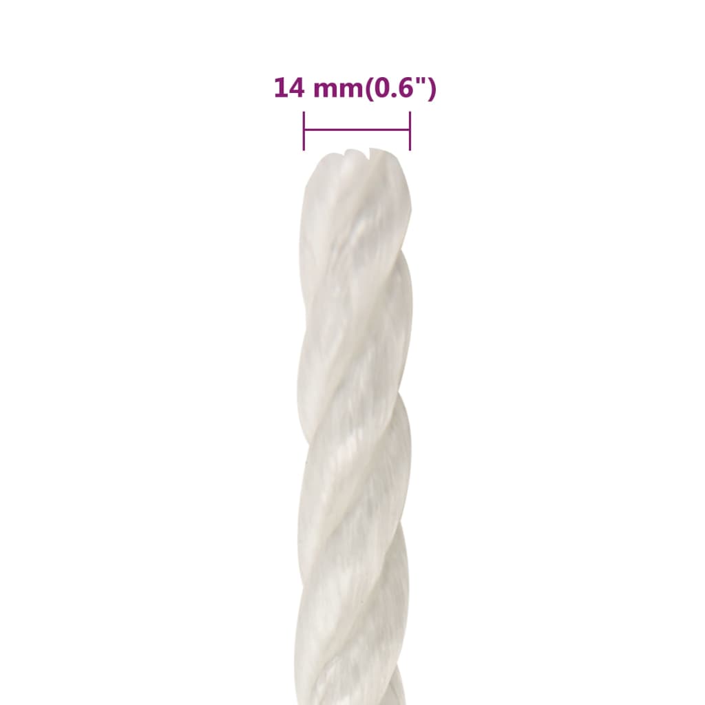 vidaXL Frânghie de lucru, alb, 14 mm, 100 m, polipropilenă