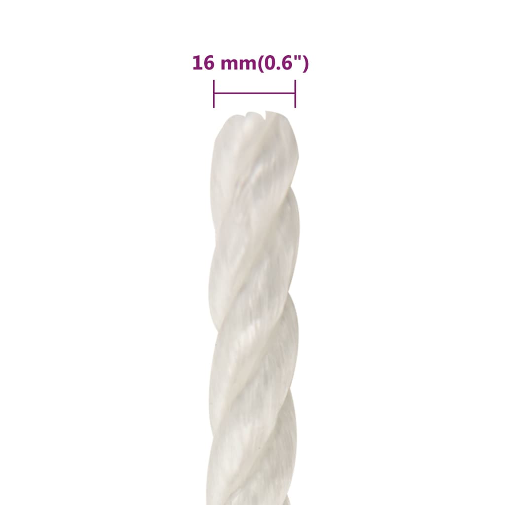 vidaXL Frânghie de lucru, alb, 16 mm, 100 m, polipropilenă