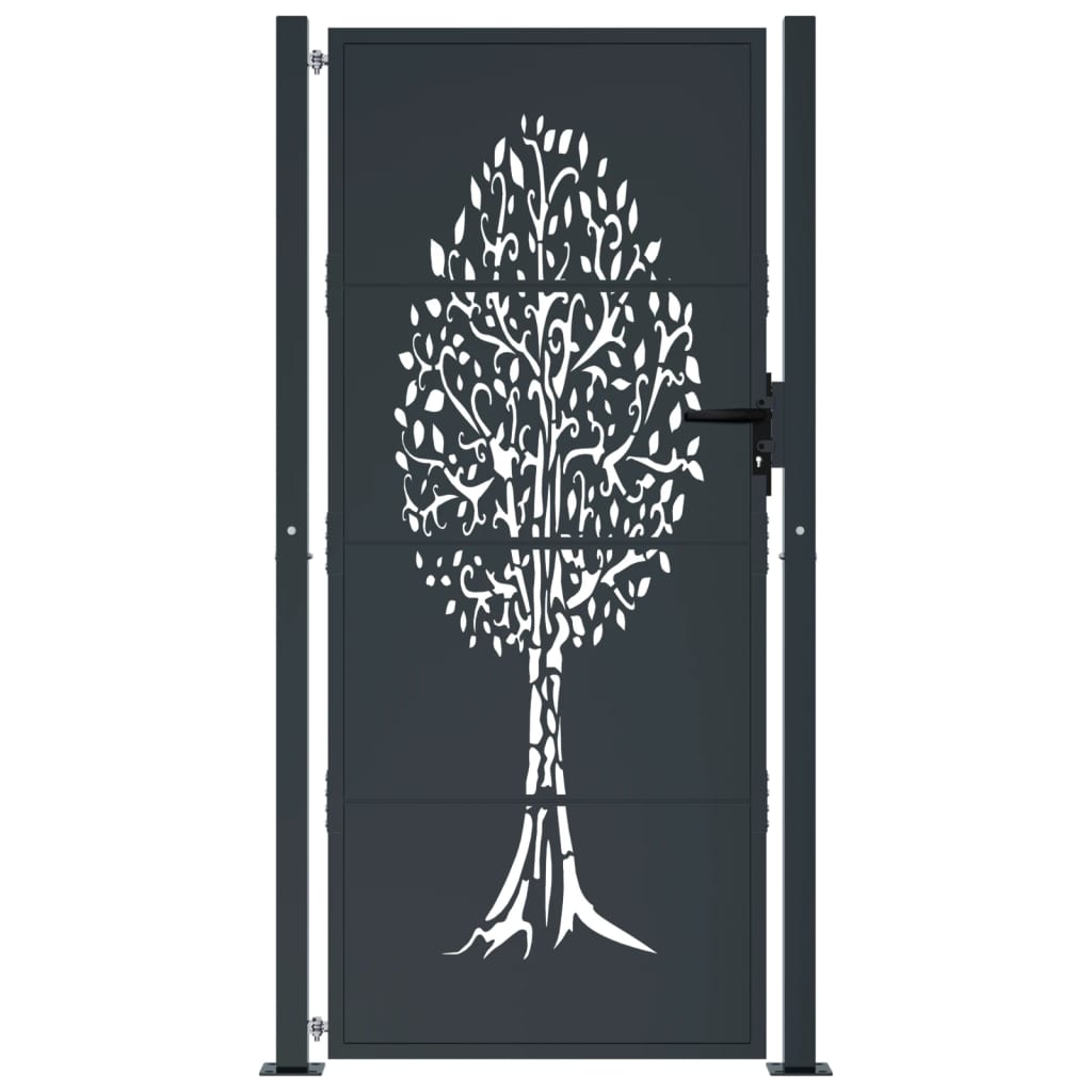vidaXL Poartă pentru grădină, antracit, 105x205 cm, oțel, design copac