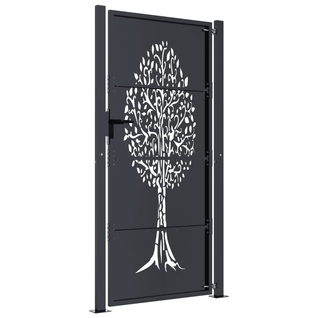 vidaXL Poartă pentru grădină, antracit, 105x205 cm, oțel, design copac