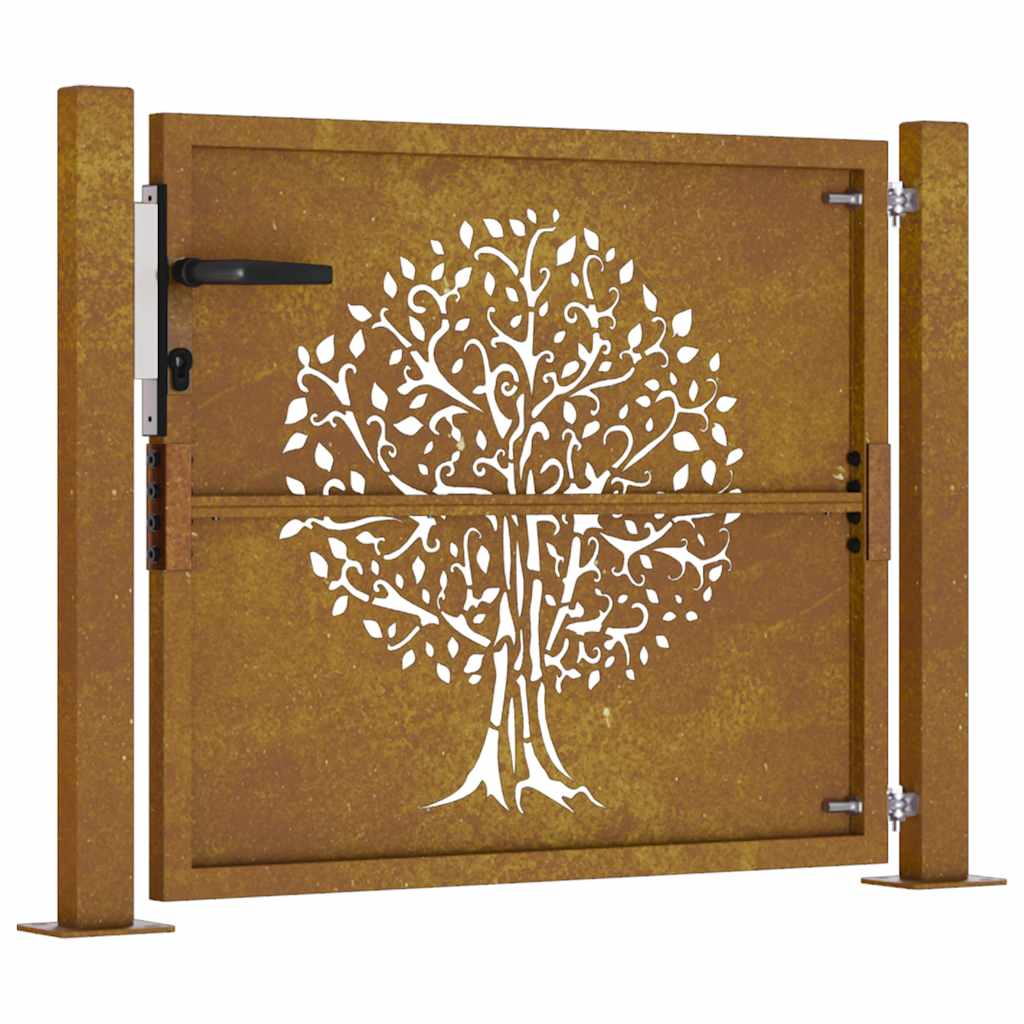 vidaXL Poartă pentru grădină, 105x80 cm, oțel corten, model copac