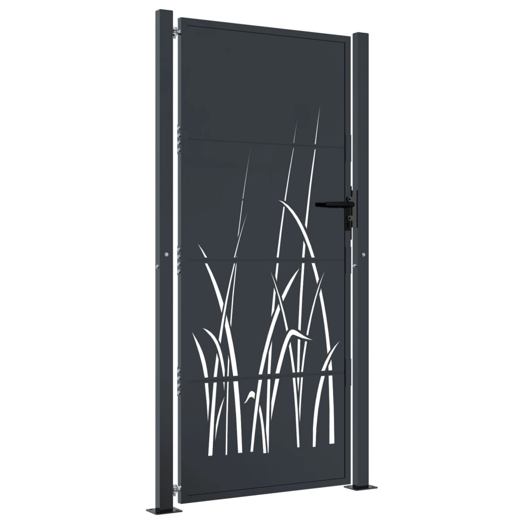 vidaXL Poartă pentru grădină, antracit, 105x205 cm, oțel, model iarbă vidaXL Poartă pentru grădină, antracit, 105x205 cm, oțel, model iarbă