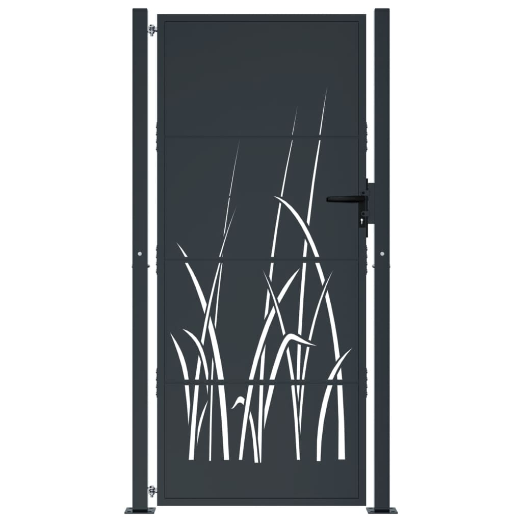 vidaXL Poartă pentru grădină, antracit, 105x205 cm, oțel, model iarbă vidaXL Poartă pentru grădină, antracit, 105x205 cm, oțel, model iarbă