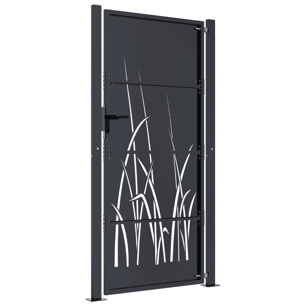 vidaXL Poartă pentru grădină, antracit, 105x205 cm, oțel, model iarbă vidaXL Poartă pentru grădină, antracit, 105x205 cm, oțel, model iarbă