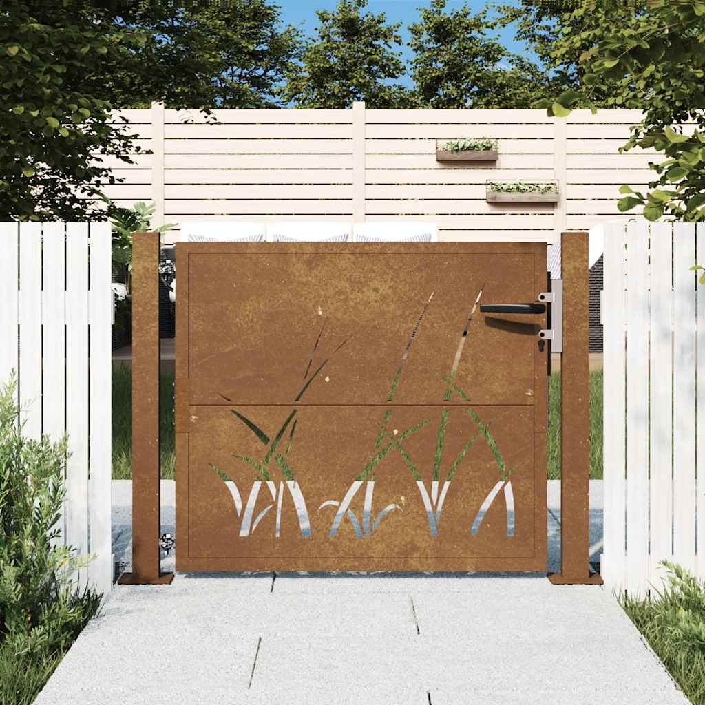 vidaXL Poartă pentru grădină, 105x105 cm, oțel corten, model iarbă vidaXL Poartă pentru grădină, 105x105 cm, oțel corten, model iarbă