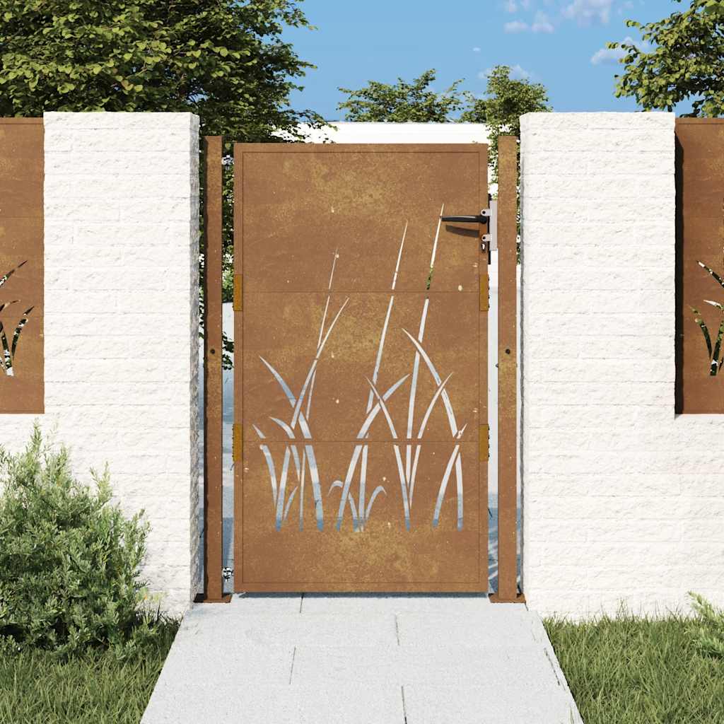 vidaXL Poartă pentru grădină, 105x130 cm, oțel corten, model iarbă vidaXL Poartă pentru grădină, 105x130 cm, oțel corten, model iarbă