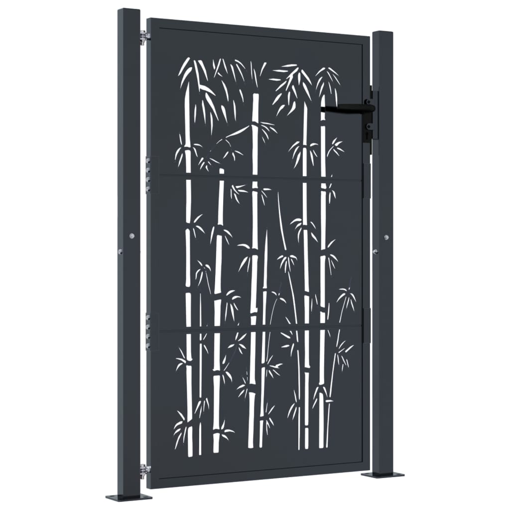 vidaXL Poartă pentru grădină, antracit, 105x155 cm, oțel, model bambus