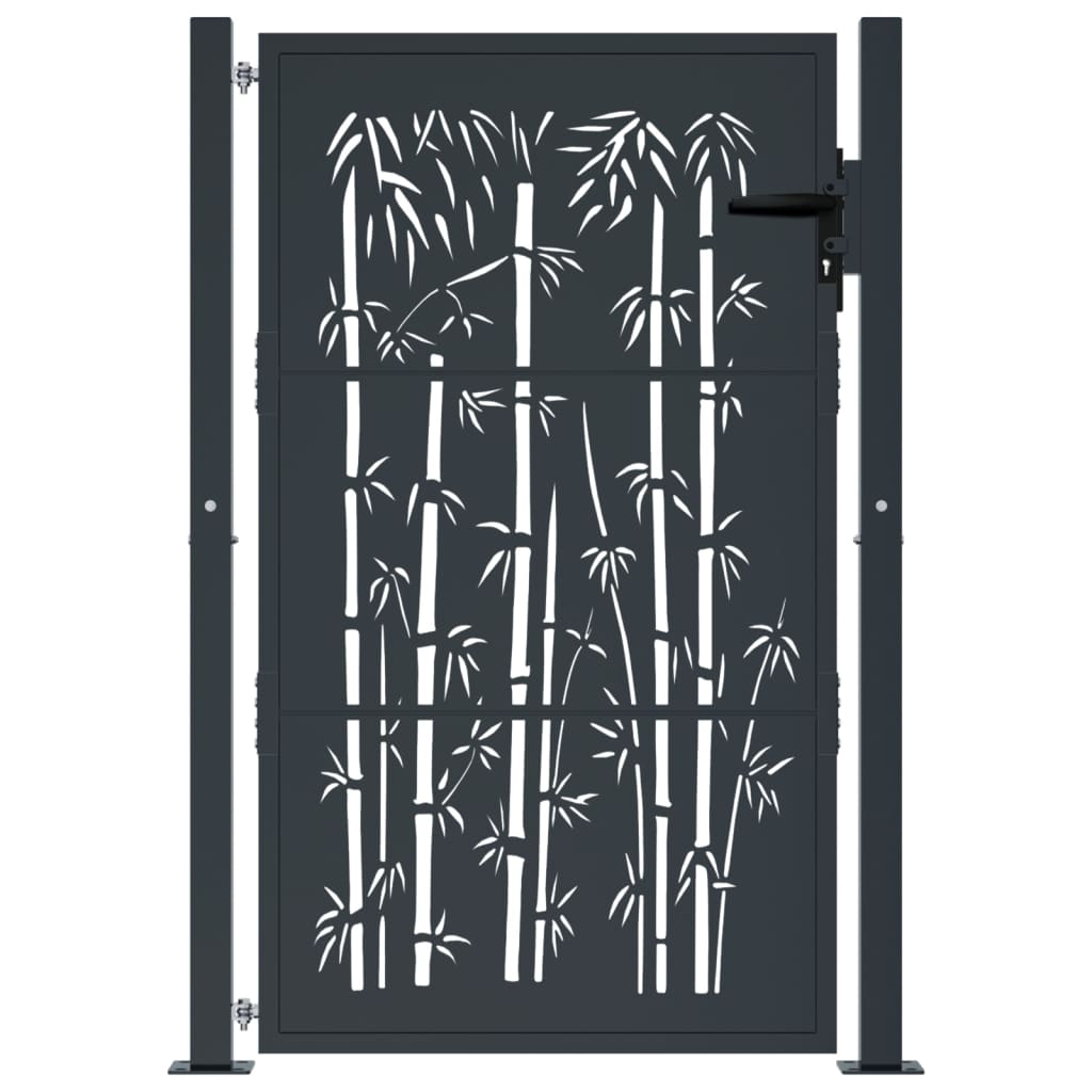 vidaXL Poartă pentru grădină, antracit, 105x155 cm, oțel, model bambus