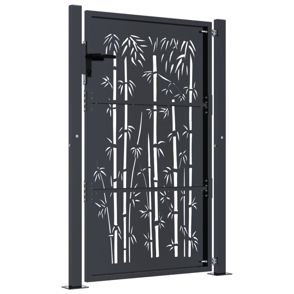vidaXL Poartă pentru grădină, antracit, 105x155 cm, oțel, model bambus
