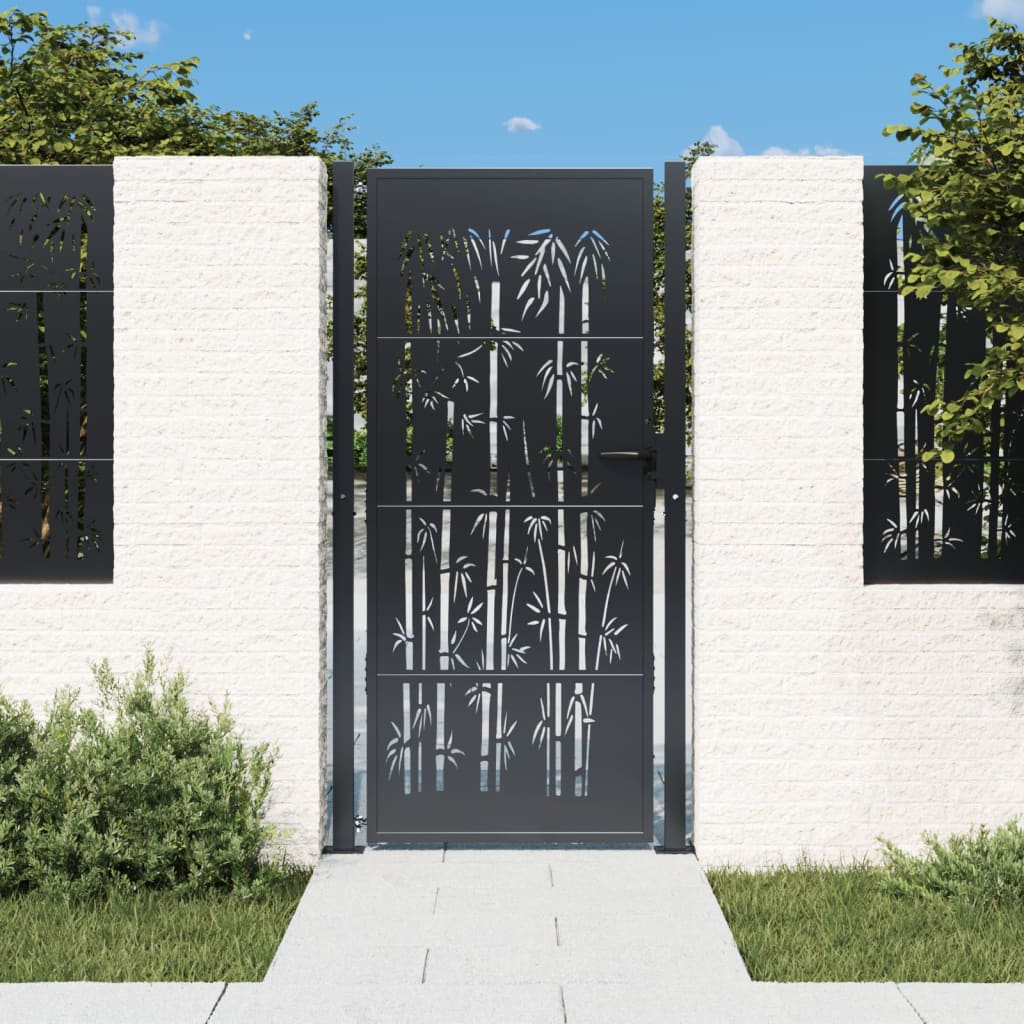 vidaXL Poartă pentru grădină, antracit, 105x180 cm, oțel, model bambus vidaXL Poartă pentru grădină, antracit, 105x180 cm, oțel, model bambus