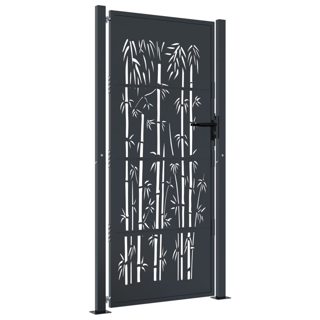 vidaXL Poartă pentru grădină, antracit, 105x205 cm, oțel, model bambus