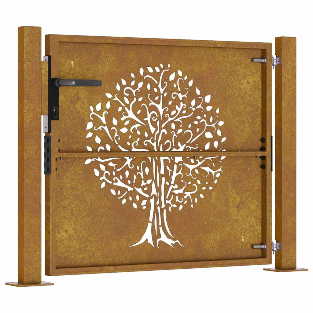 vidaXL Poartă pentru grădină, 105x80 cm, oțel corten, model copac