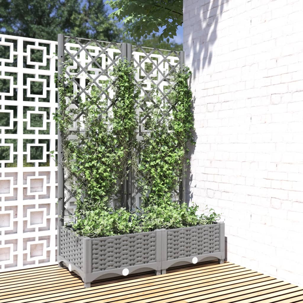 vidaXL Jardinieră de grădină cu spalier gri deschis 80x40x121,5 cm PP vidaXL Jardinieră de grădină cu spalier gri deschis 80x40x121,5 cm PP