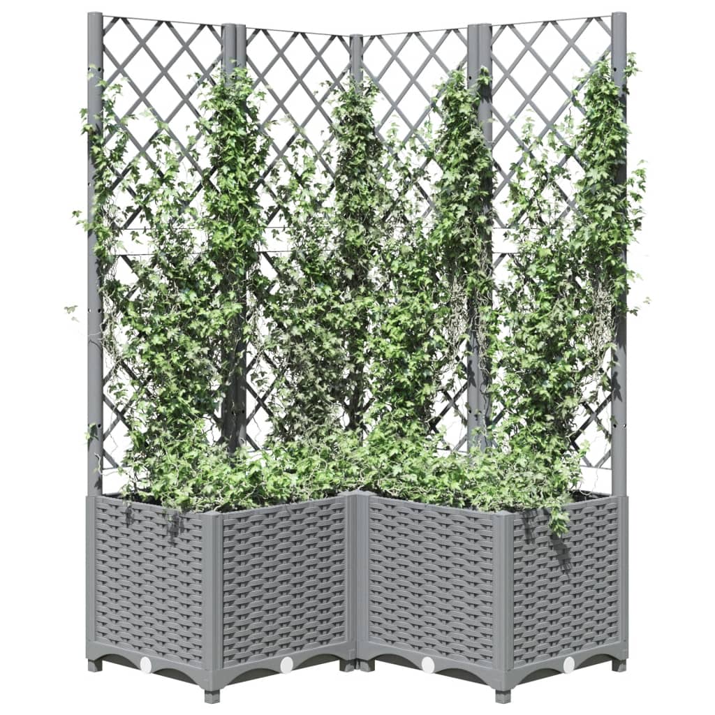 vidaXL Jardinieră de grădină cu spalier, gri deschis, 80x80x136 cm, PP