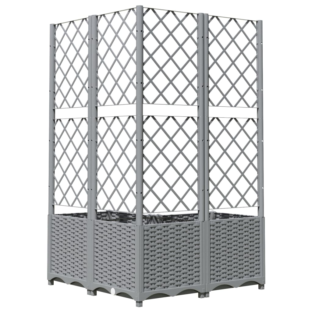 vidaXL Jardinieră de grădină cu spalier, gri deschis, 80x80x136 cm, PP