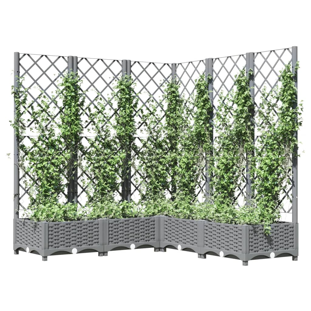 vidaXL Jardinieră de grădină cu spalier gri deschis 120x120x121,5cm PP