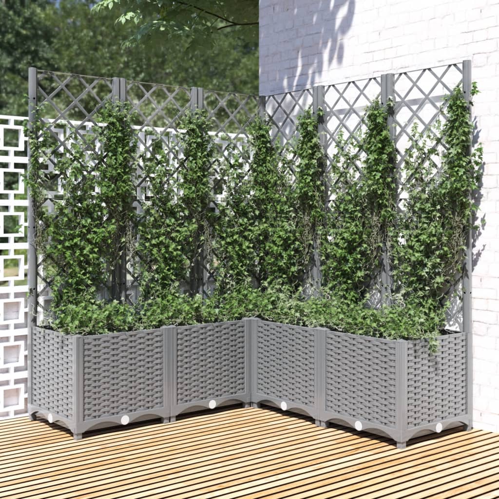 vidaXL Jardinieră de grădină cu spalier gri deschis 120x120x136 cm PP vidaXL Jardinieră de grădină cu spalier gri deschis 120x120x136 cm PP