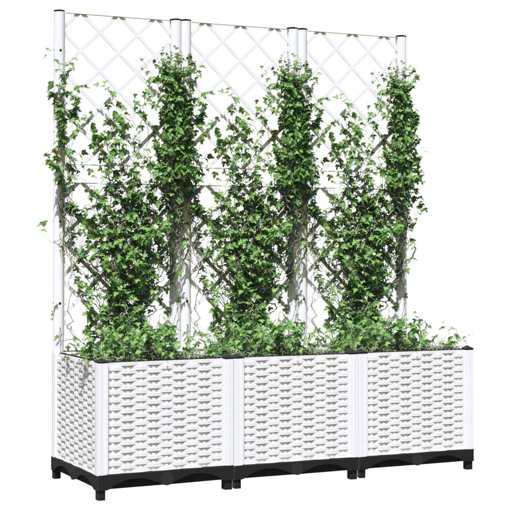 vidaXL Jardinieră de grădină cu spalier, alb, 120x40x136 cm PP vidaXL Jardinieră de grădină cu spalier, alb, 120x40x136 cm PP