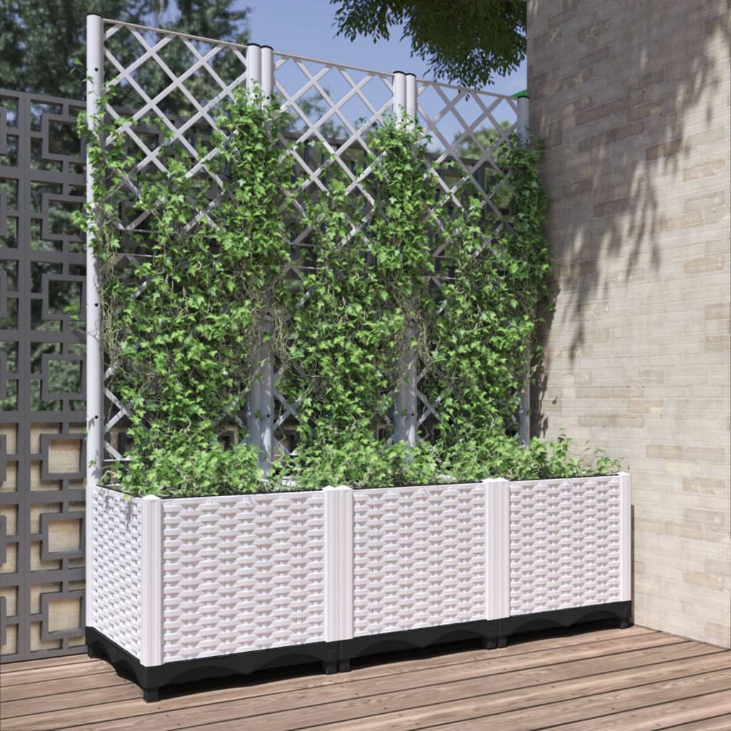 vidaXL Jardinieră de grădină cu spalier, alb, 120x40x136 cm PP vidaXL Jardinieră de grădină cu spalier, alb, 120x40x136 cm PP