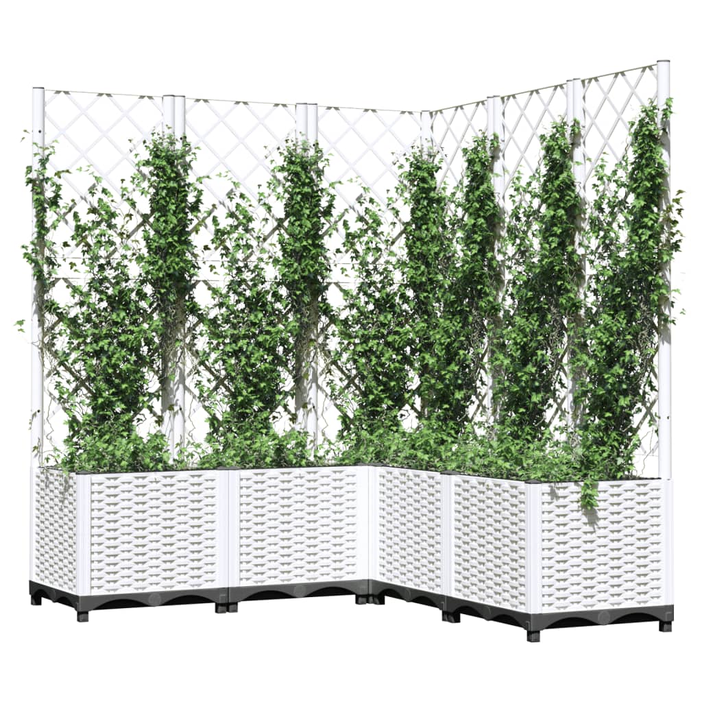 vidaXL Jardinieră de grădină cu spalier, alb, 120x120x136 cm PP
