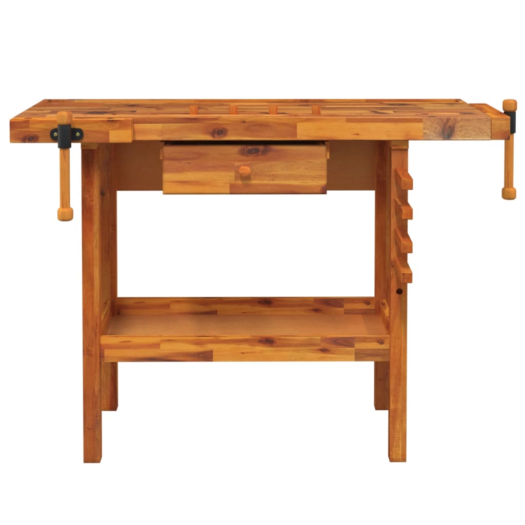 vidaXL Banc de lucru cu sertar și menghine, 124x52x83 cm, lemn acacia