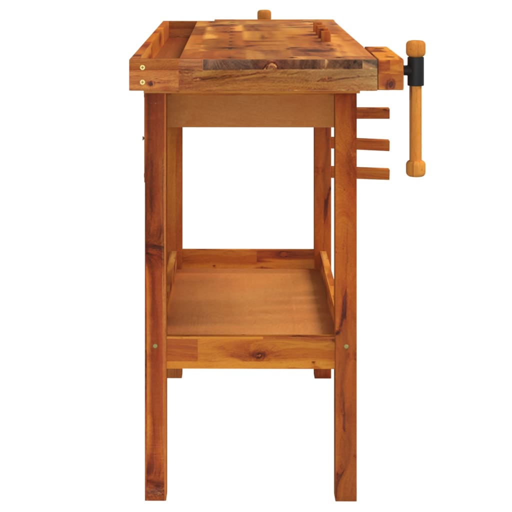 vidaXL Banc de lucru cu sertar și menghine, 124x52x83 cm, lemn acacia