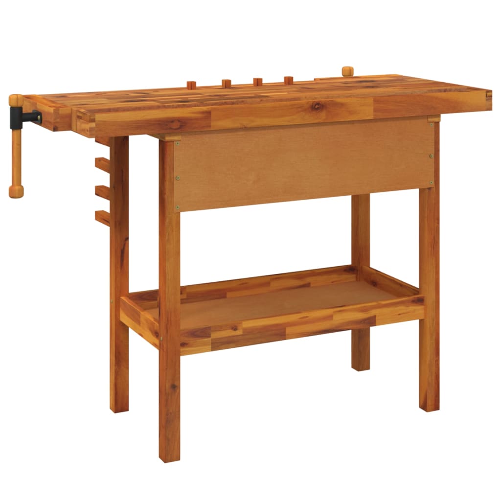 vidaXL Banc de lucru cu sertar și menghine, 124x52x83 cm, lemn acacia