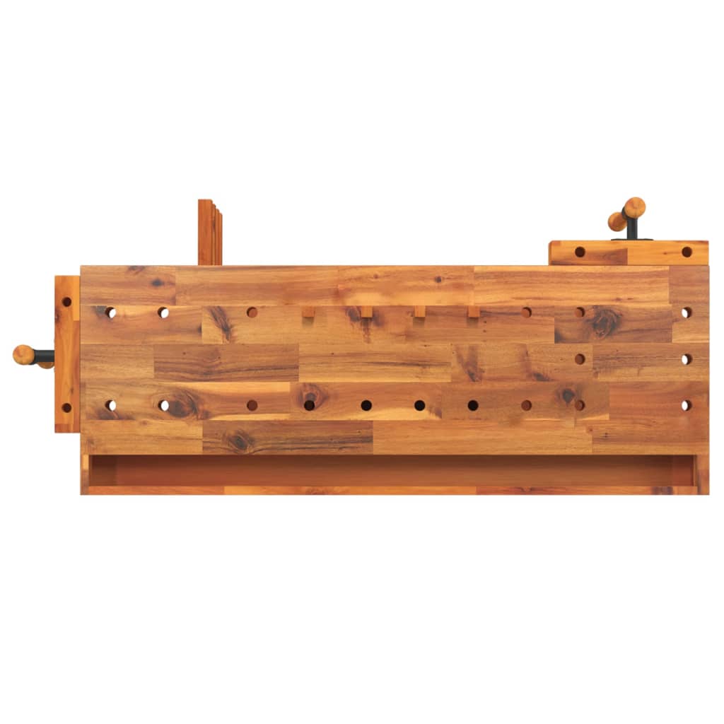 vidaXL Banc de lucru cu sertar și menghine, 124x52x83 cm, lemn acacia vidaXL Banc de lucru cu sertar și menghine, 124x52x83 cm, lemn acacia