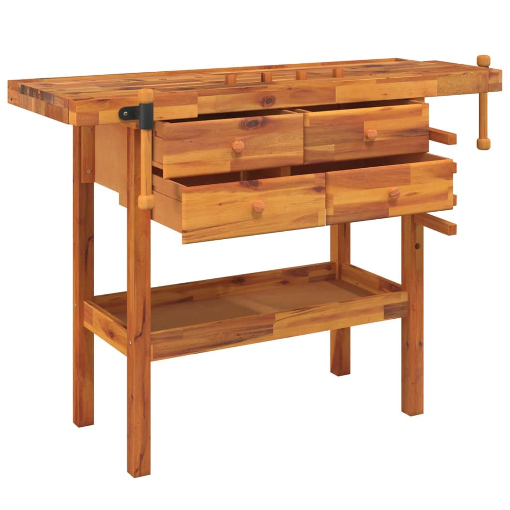 vidaXL Banc de lucru cu sertare și menghine, 124x52x83 cm, lemn acacia