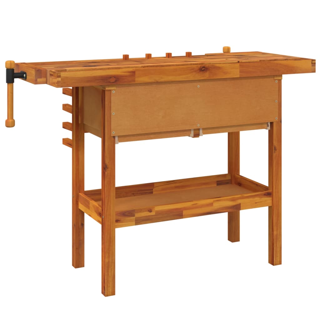 vidaXL Banc de lucru cu sertare și menghine, 124x52x83 cm, lemn acacia