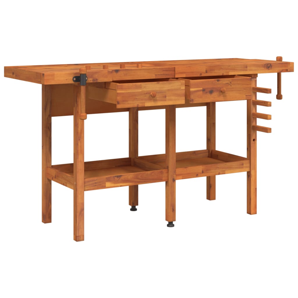 vidaXL Banc de lucru cu sertare și menghine, 162x62x83 cm, lemn acacia vidaXL Banc de lucru cu sertare și menghine, 162x62x83 cm, lemn acacia