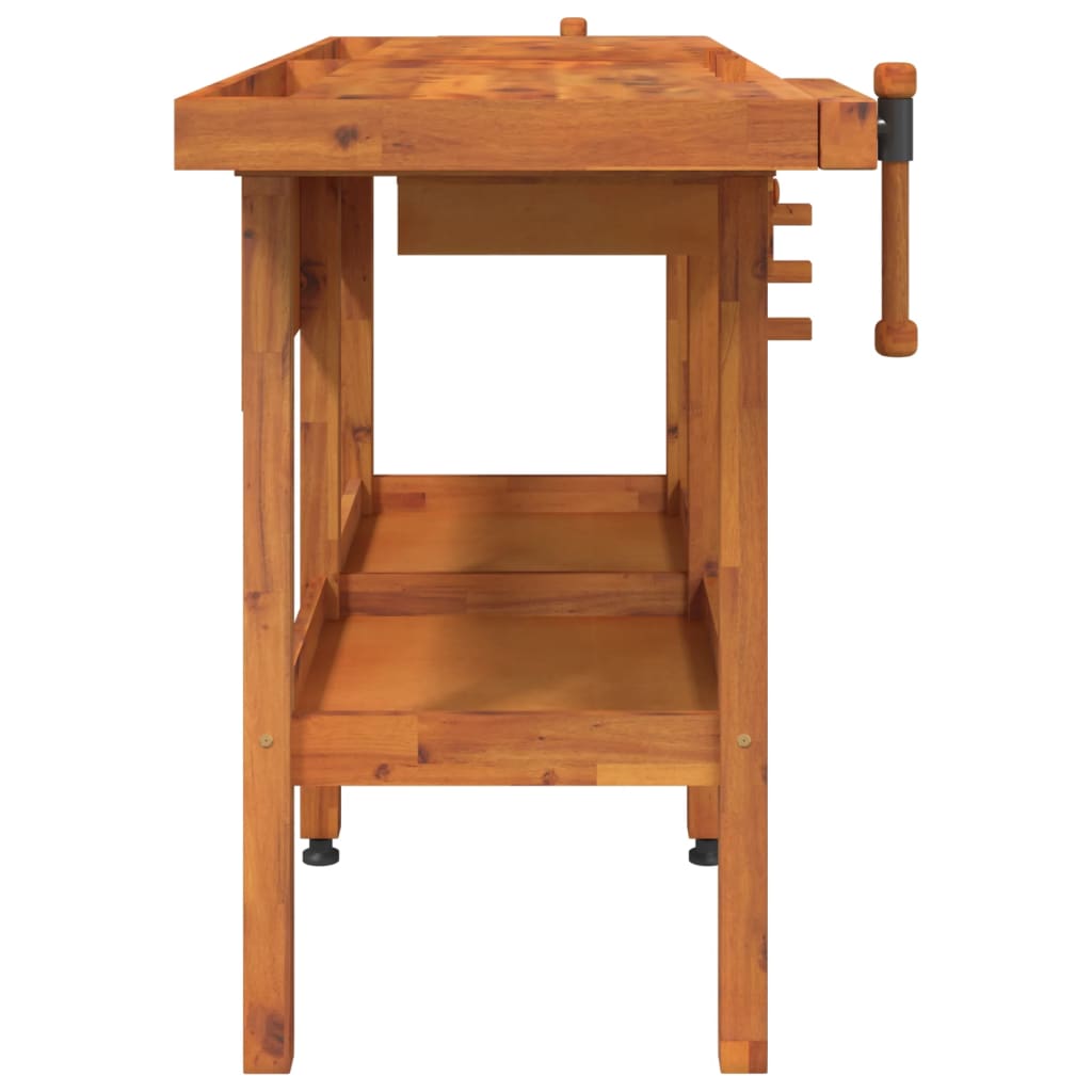 vidaXL Banc de lucru cu sertare și menghine, 162x62x83 cm, lemn acacia vidaXL Banc de lucru cu sertare și menghine, 162x62x83 cm, lemn acacia