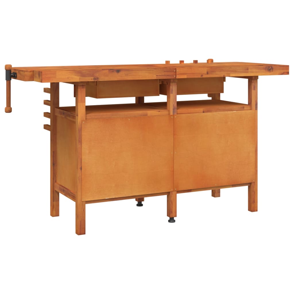 vidaXL Banc de lucru cu sertare și menghine, 162x62x83 cm, lemn acacia