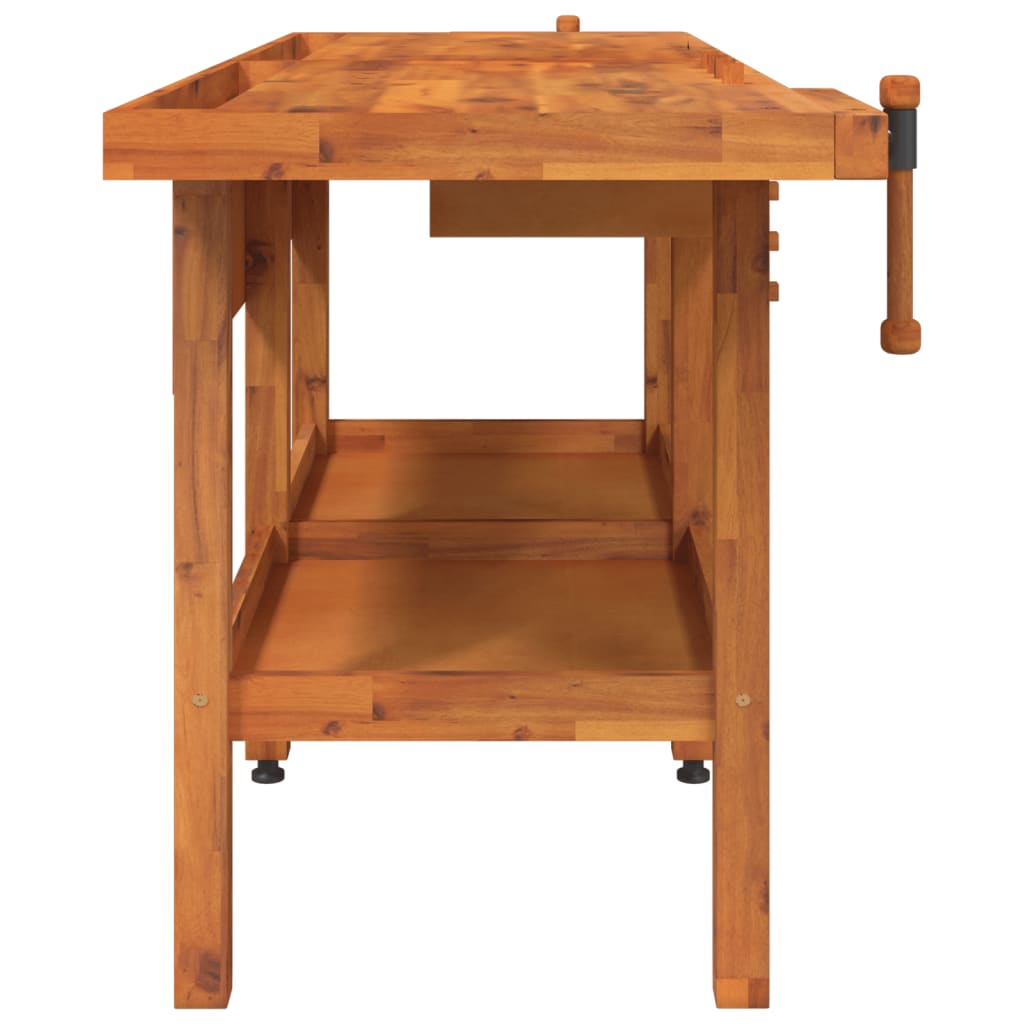 vidaXL Banc de lucru cu sertare și menghine, 192x62x83 cm, lemn acacia vidaXL Banc de lucru cu sertare și menghine, 192x62x83 cm, lemn acacia