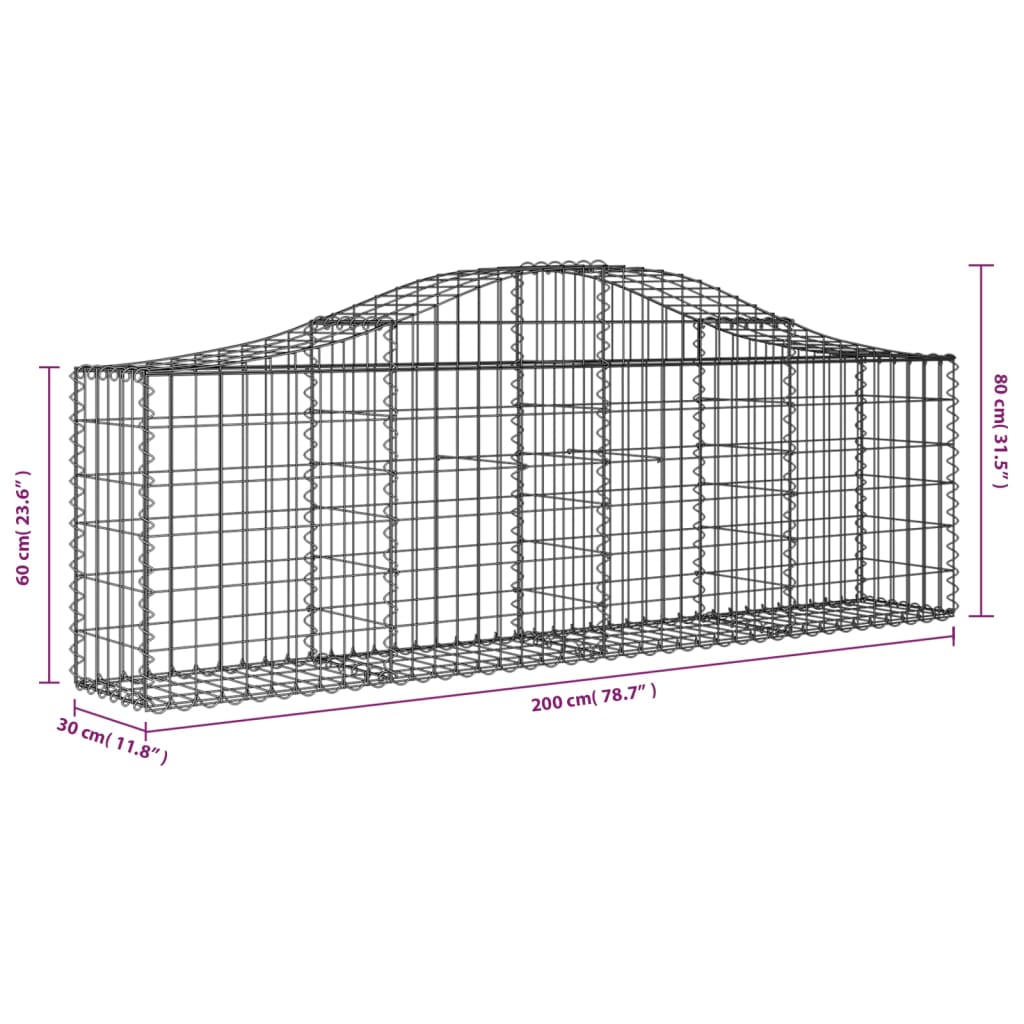vidaXL Coș gabion arcuit 200x30x60/80 cm fier galvanizat vidaXL Coș gabion arcuit 200x30x60/80 cm fier galvanizat