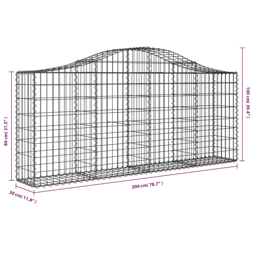 vidaXL Coș gabion arcuit 200x30x80/100 cm fier galvanizat vidaXL Coș gabion arcuit 200x30x80/100 cm fier galvanizat