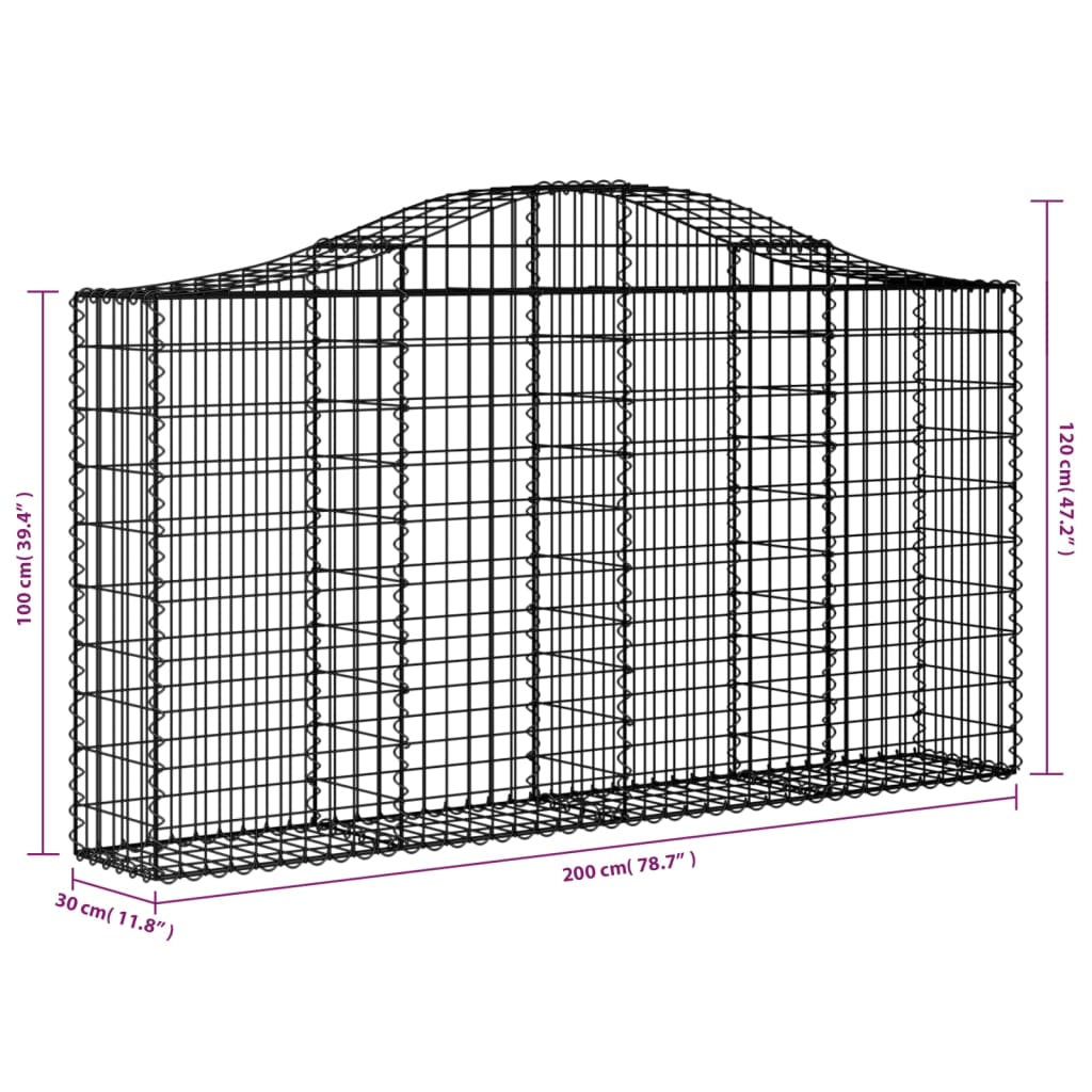 vidaXL Coș gabion arcuit 200x30x100/120 cm fier galvanizat vidaXL Coș gabion arcuit 200x30x100/120 cm fier galvanizat