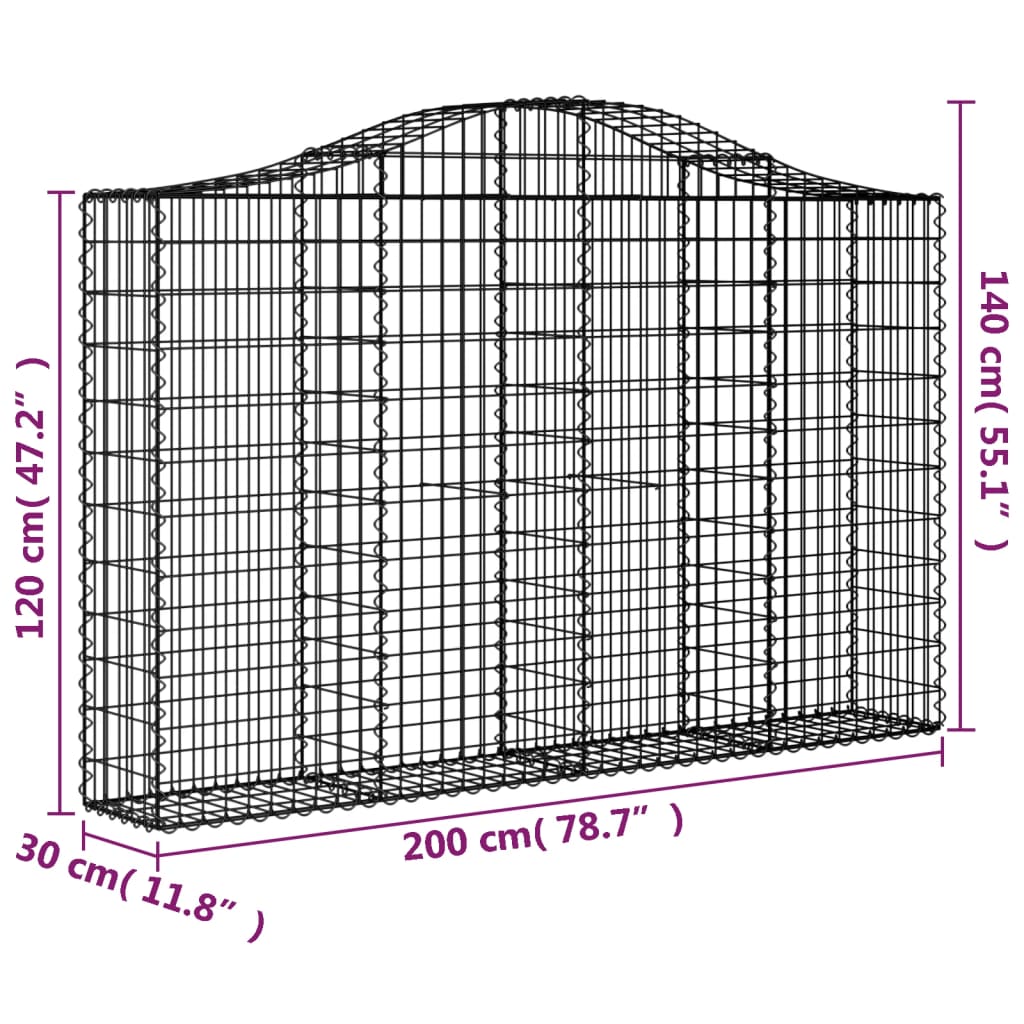 vidaXL Coș gabion arcuit 200x30x120/140 cm fier galvanizat vidaXL Coș gabion arcuit 200x30x120/140 cm fier galvanizat