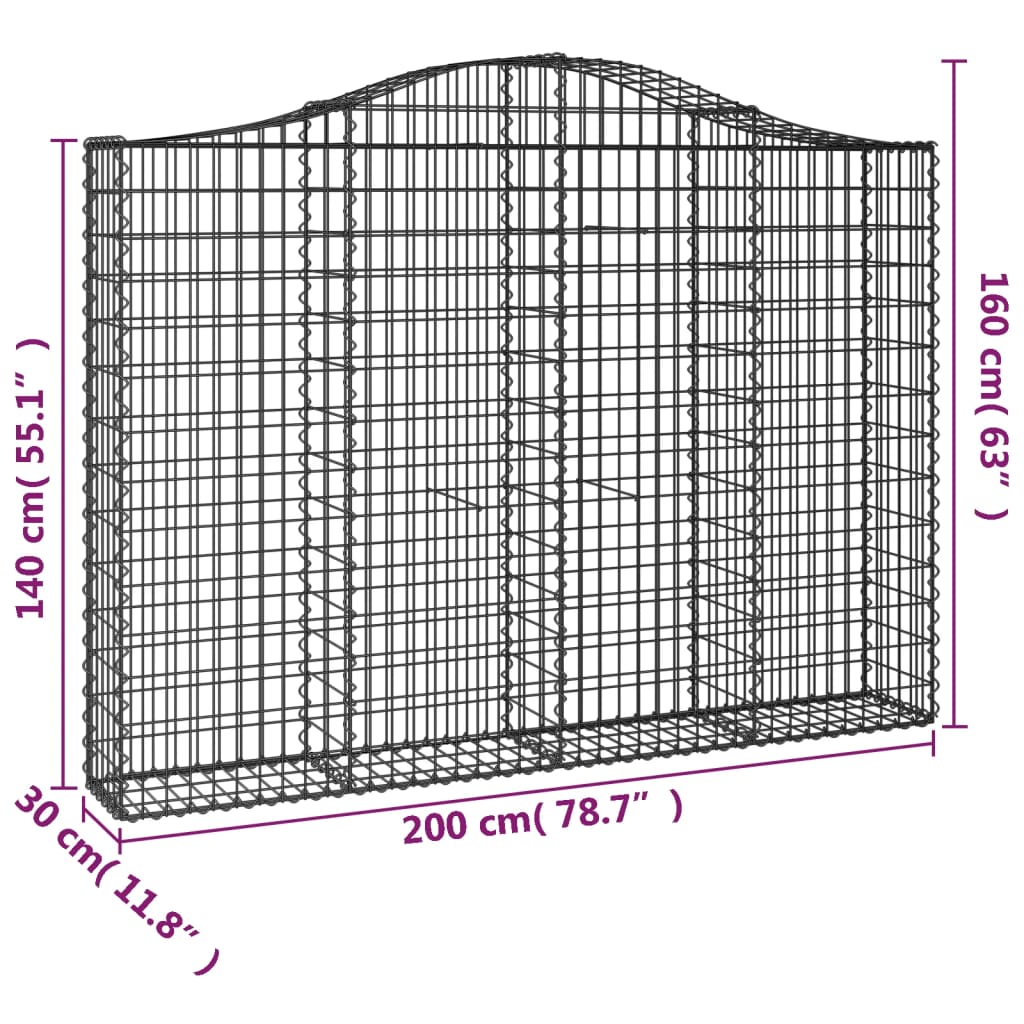 vidaXL Coș gabion arcuit 200x30x140/160 cm fier galvanizat vidaXL Coș gabion arcuit 200x30x140/160 cm fier galvanizat