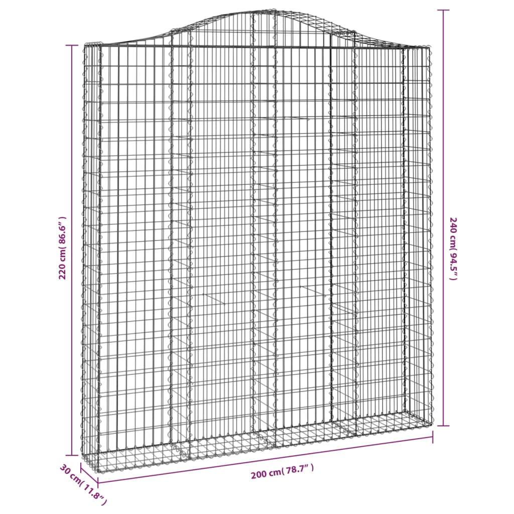 vidaXL Coș gabion arcuit, 200x30x220/240, fier galvanizat