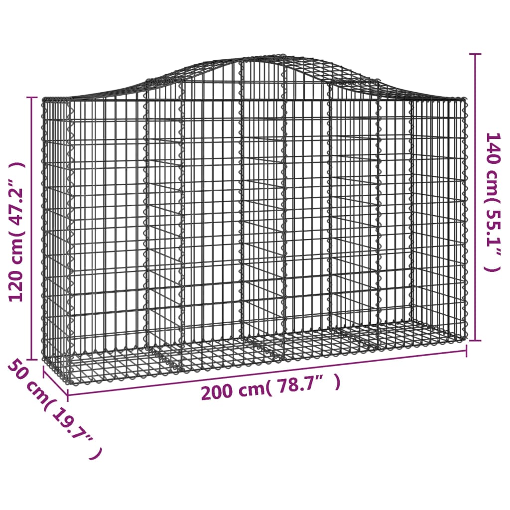 vidaXL Coș gabion arcuit 200x50x120/140 cm fier galvanizat vidaXL Coș gabion arcuit 200x50x120/140 cm fier galvanizat