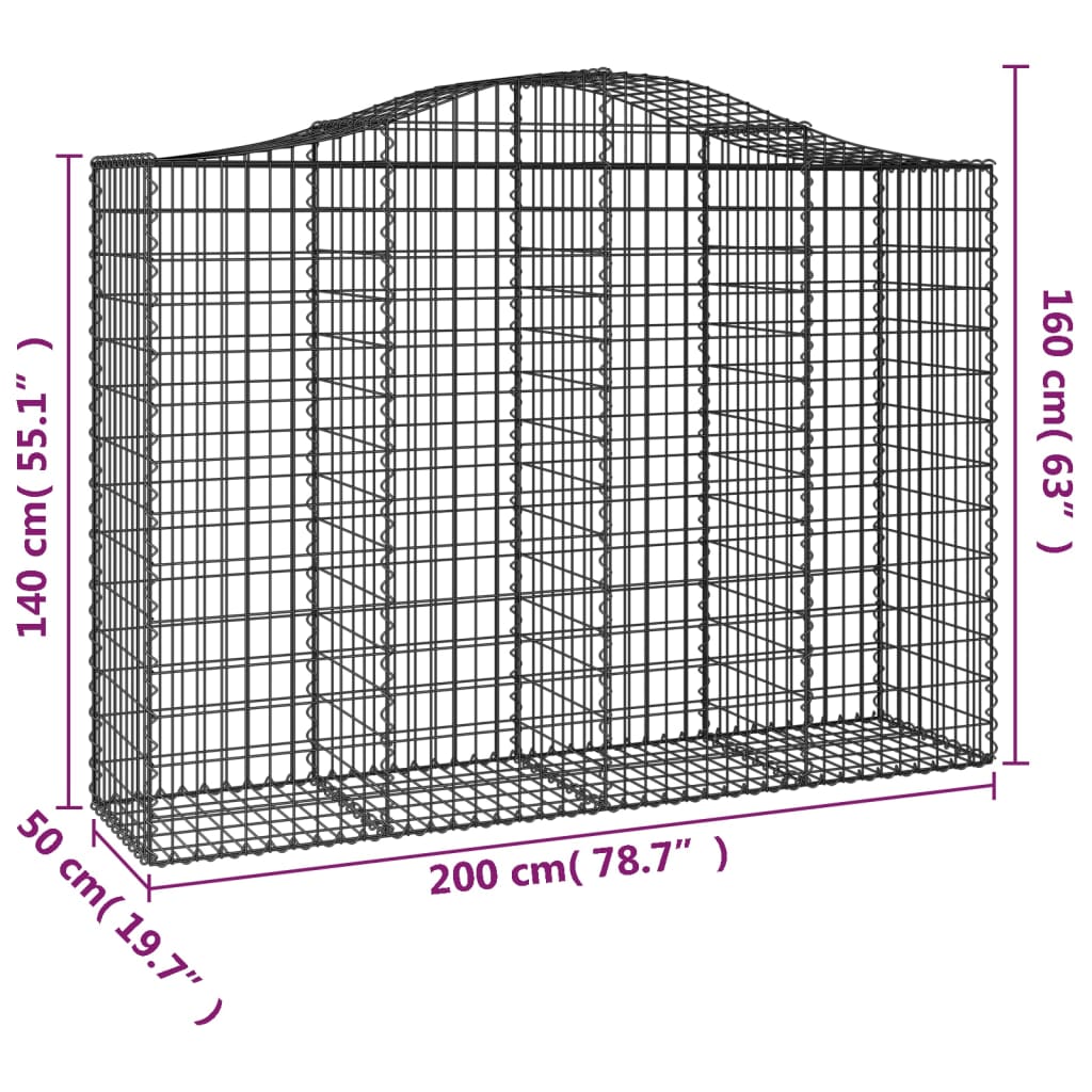 vidaXL Coș gabion arcuit, 200x50x140/160 cm, fier galvanizat vidaXL Coș gabion arcuit, 200x50x140/160 cm, fier galvanizat