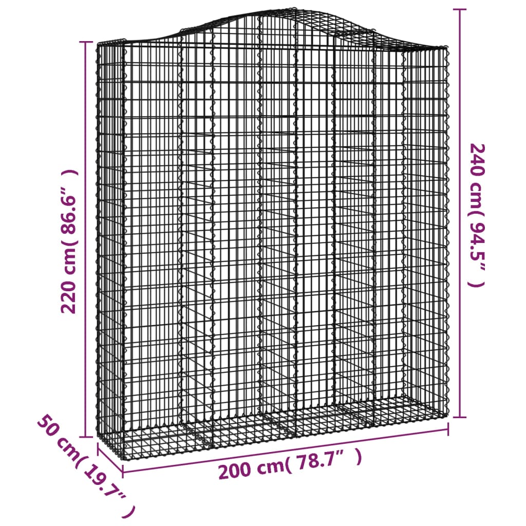 vidaXL Coș gabion arcuit, 200x50x220/240 cm, fier galvanizat