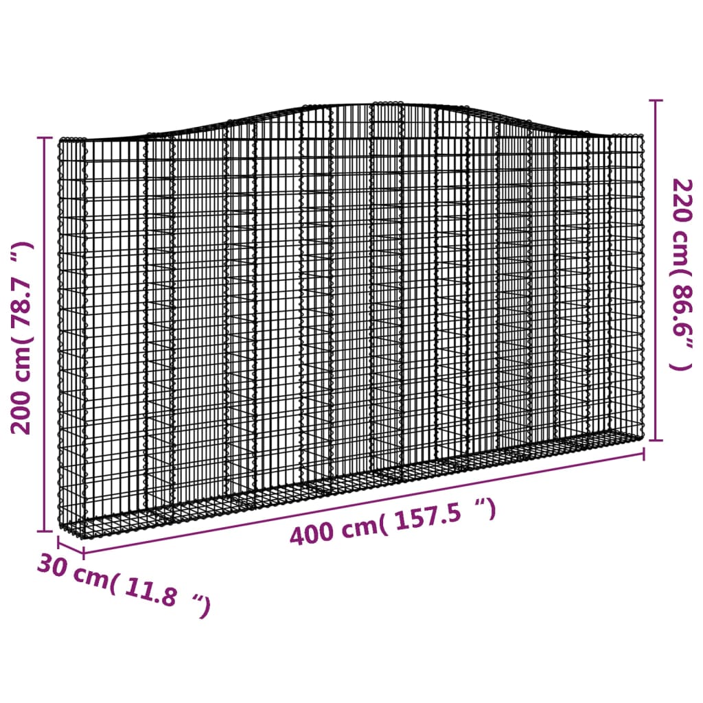 vidaXL Coș gabion arcuit 400x30x200/220 cm fier galvanizat