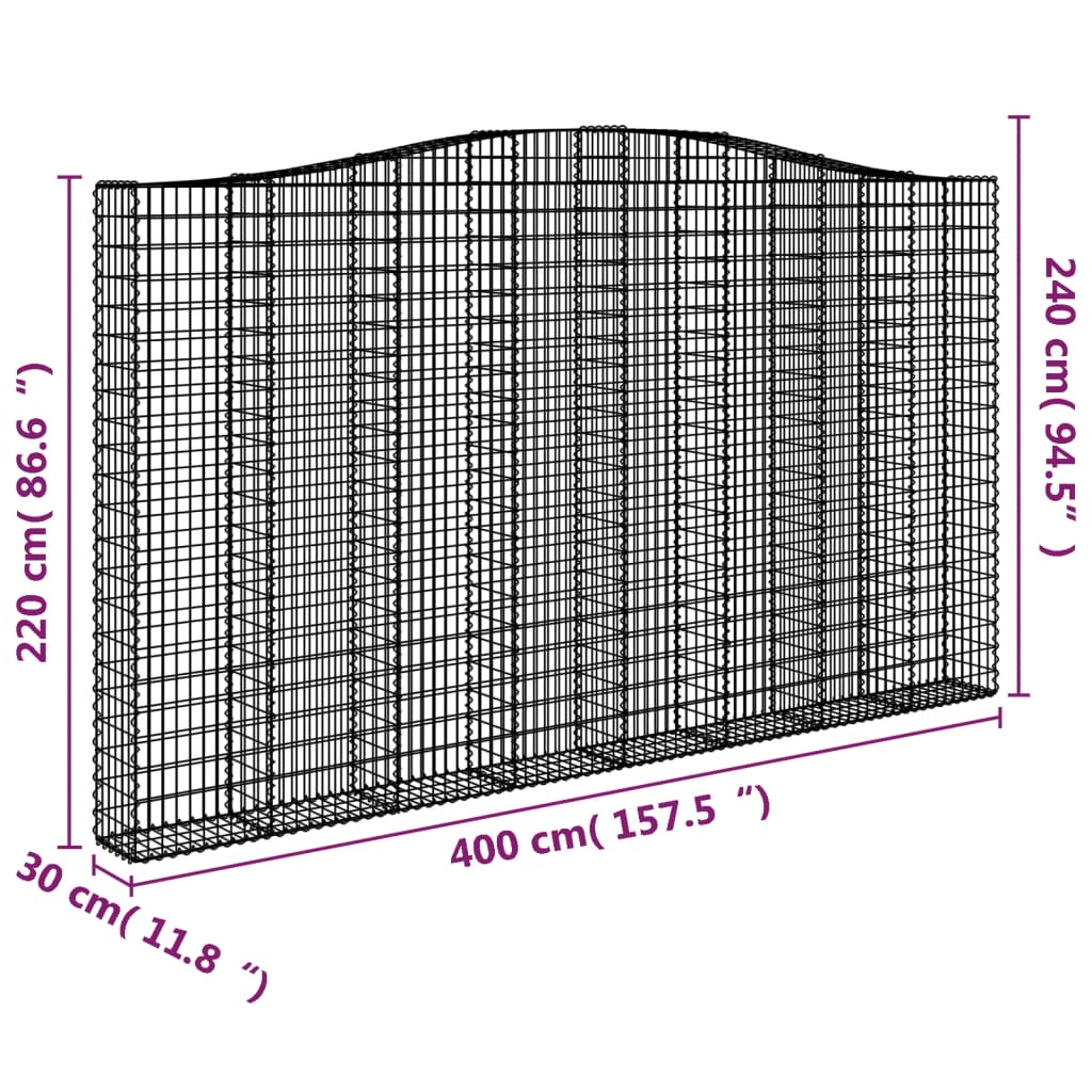 vidaXL Coș gabion arcuit 400x30x220/240 cm fier galvanizat
