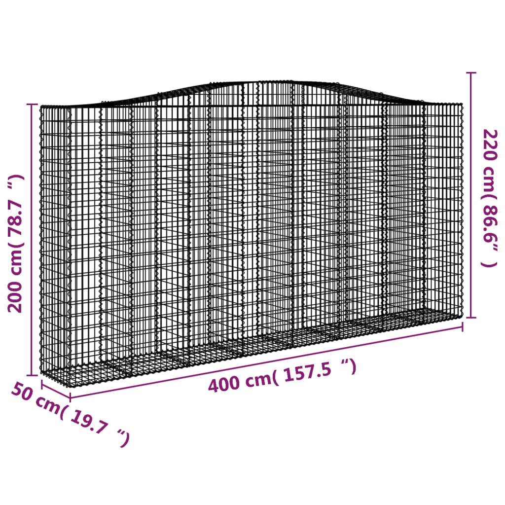 vidaXL Coș gabion arcuit 400x50x200/220 cm fier galvanizat vidaXL Coș gabion arcuit 400x50x200/220 cm fier galvanizat