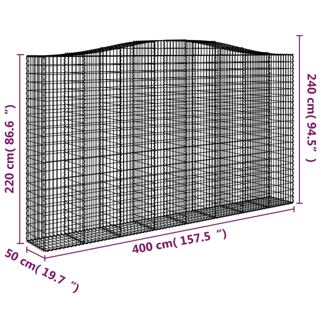 vidaXL Coș gabion arcuit 400x50x220/240 cm fier galvanizat